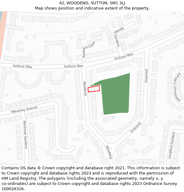 42, WOODEND, SUTTON, SM1 3LJ: Location map and indicative extent of plot