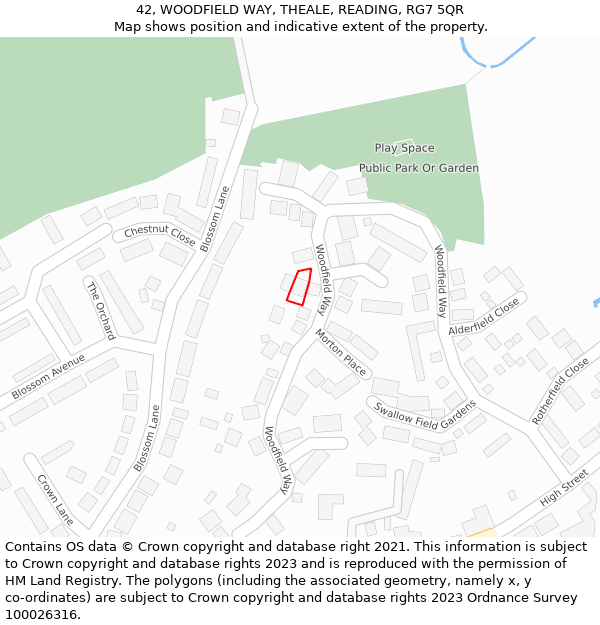 42, WOODFIELD WAY, THEALE, READING, RG7 5QR: Location map and indicative extent of plot