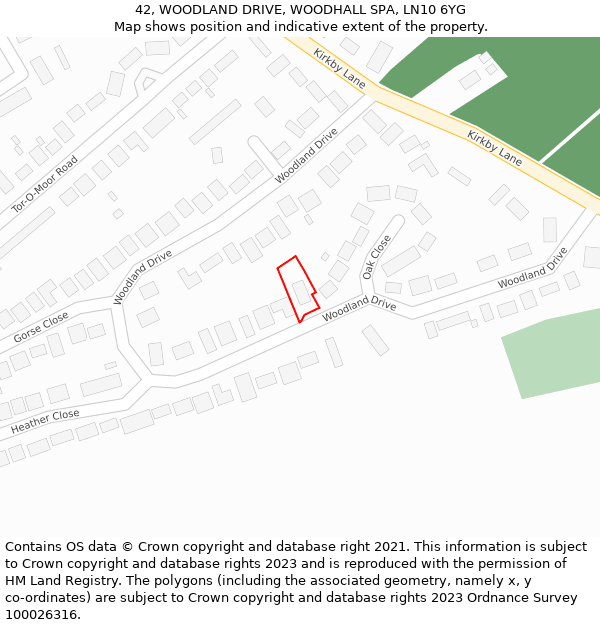 42, WOODLAND DRIVE, WOODHALL SPA, LN10 6YG: Location map and indicative extent of plot