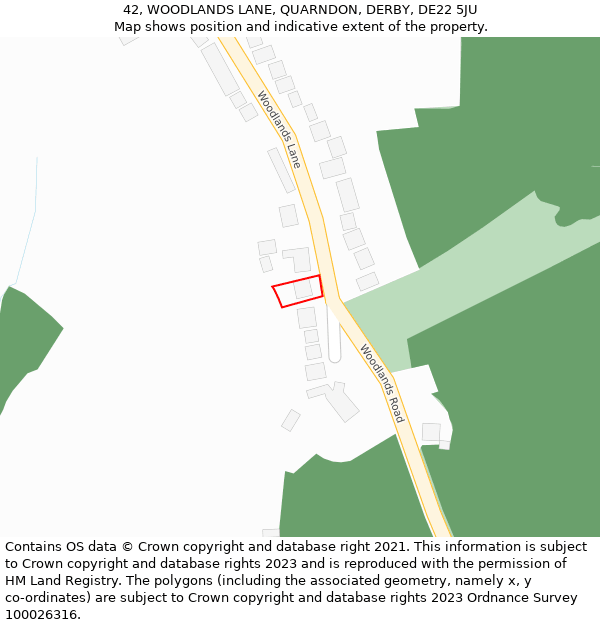 42, WOODLANDS LANE, QUARNDON, DERBY, DE22 5JU: Location map and indicative extent of plot