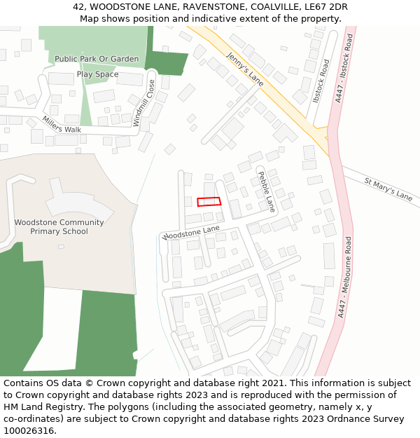 42, WOODSTONE LANE, RAVENSTONE, COALVILLE, LE67 2DR: Location map and indicative extent of plot