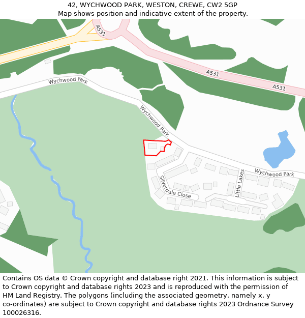 42, WYCHWOOD PARK, WESTON, CREWE, CW2 5GP: Location map and indicative extent of plot