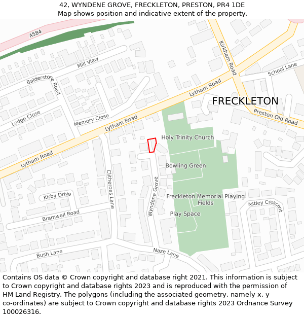 42, WYNDENE GROVE, FRECKLETON, PRESTON, PR4 1DE: Location map and indicative extent of plot