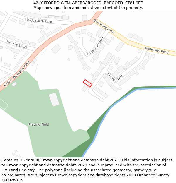 42, Y FFORDD WEN, ABERBARGOED, BARGOED, CF81 9EE: Location map and indicative extent of plot