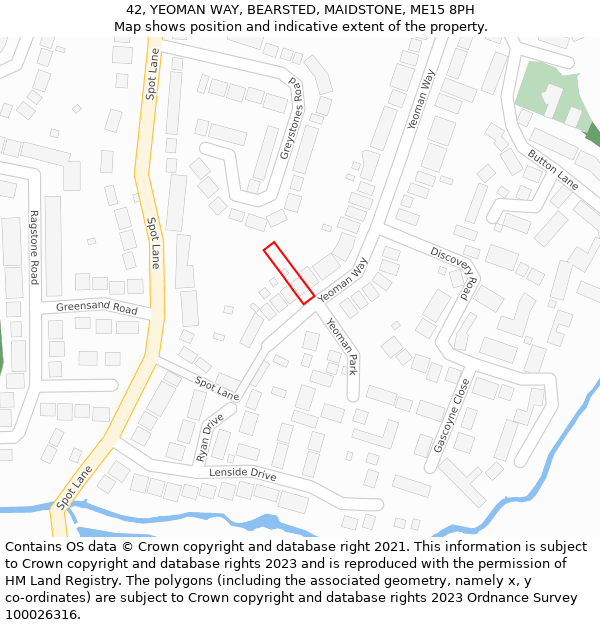 42, YEOMAN WAY, BEARSTED, MAIDSTONE, ME15 8PH: Location map and indicative extent of plot