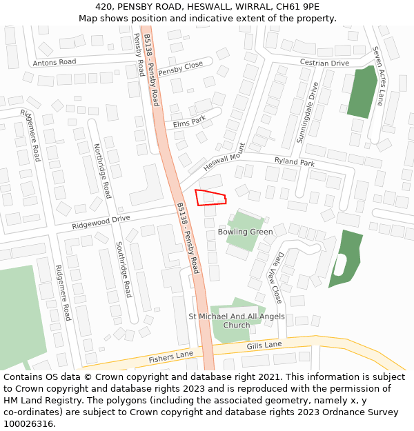 420, PENSBY ROAD, HESWALL, WIRRAL, CH61 9PE: Location map and indicative extent of plot