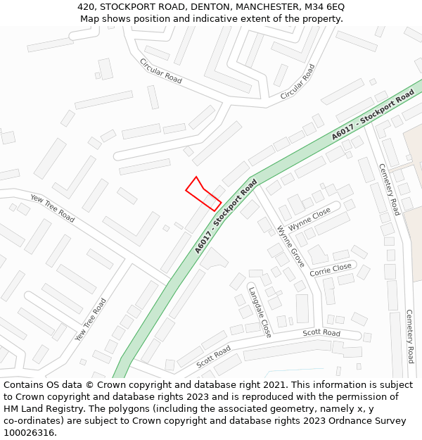 420, STOCKPORT ROAD, DENTON, MANCHESTER, M34 6EQ: Location map and indicative extent of plot