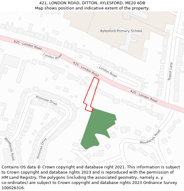 421, LONDON ROAD, DITTON, AYLESFORD, ME20 6DB: Location map and indicative extent of plot