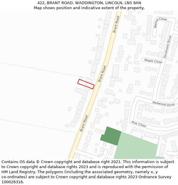 422, BRANT ROAD, WADDINGTON, LINCOLN, LN5 9AN: Location map and indicative extent of plot