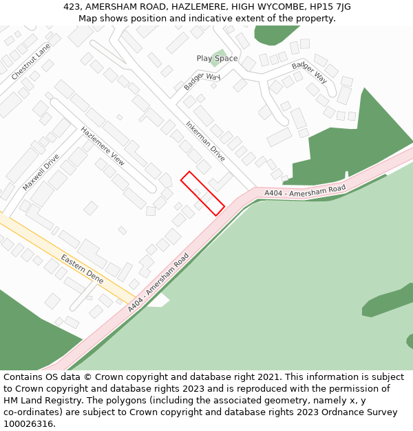 423, AMERSHAM ROAD, HAZLEMERE, HIGH WYCOMBE, HP15 7JG: Location map and indicative extent of plot