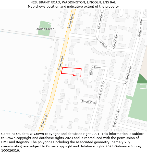 423, BRANT ROAD, WADDINGTON, LINCOLN, LN5 9AL: Location map and indicative extent of plot