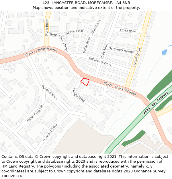 423, LANCASTER ROAD, MORECAMBE, LA4 6NB: Location map and indicative extent of plot