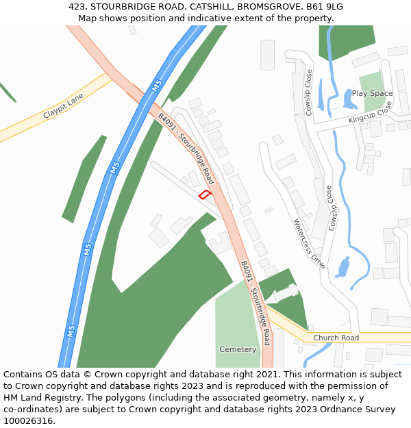 423, STOURBRIDGE ROAD, CATSHILL, BROMSGROVE, B61 9LG: Location map and indicative extent of plot