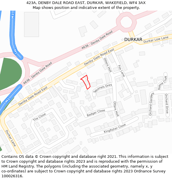 423A, DENBY DALE ROAD EAST, DURKAR, WAKEFIELD, WF4 3AX: Location map and indicative extent of plot