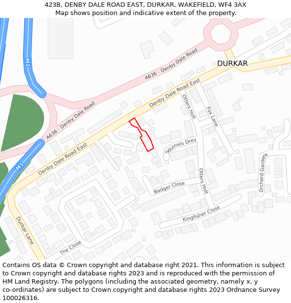 423B, DENBY DALE ROAD EAST, DURKAR, WAKEFIELD, WF4 3AX: Location map and indicative extent of plot