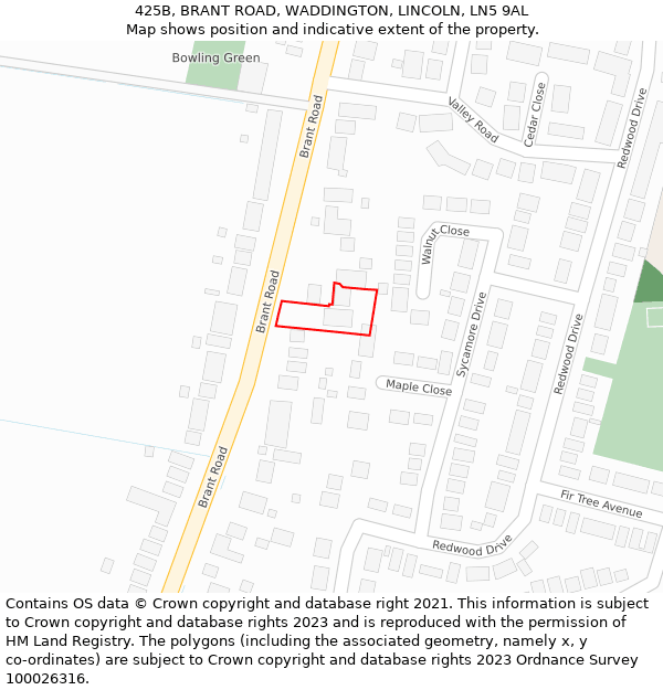 425B, BRANT ROAD, WADDINGTON, LINCOLN, LN5 9AL: Location map and indicative extent of plot