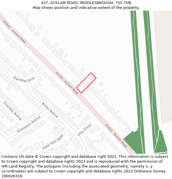 427, ACKLAM ROAD, MIDDLESBROUGH, TS5 7HB: Location map and indicative extent of plot