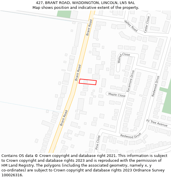 427, BRANT ROAD, WADDINGTON, LINCOLN, LN5 9AL: Location map and indicative extent of plot