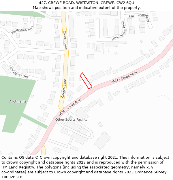 427, CREWE ROAD, WISTASTON, CREWE, CW2 6QU: Location map and indicative extent of plot