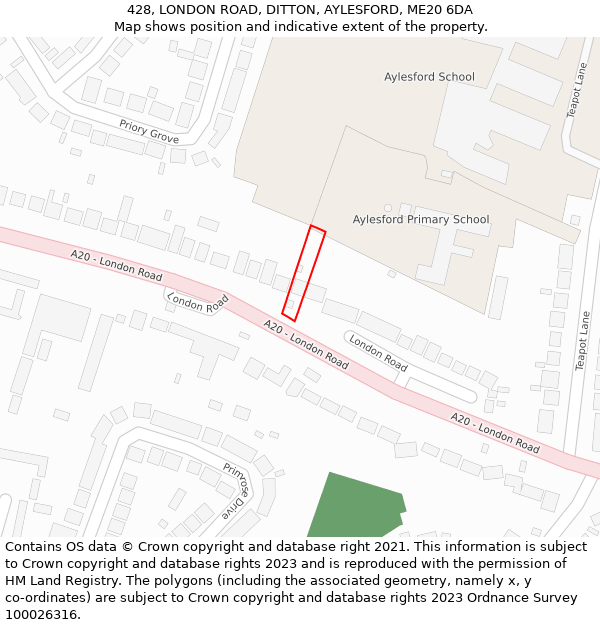 428, LONDON ROAD, DITTON, AYLESFORD, ME20 6DA: Location map and indicative extent of plot