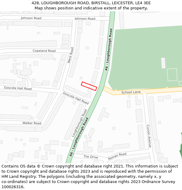 428, LOUGHBOROUGH ROAD, BIRSTALL, LEICESTER, LE4 3EE: Location map and indicative extent of plot