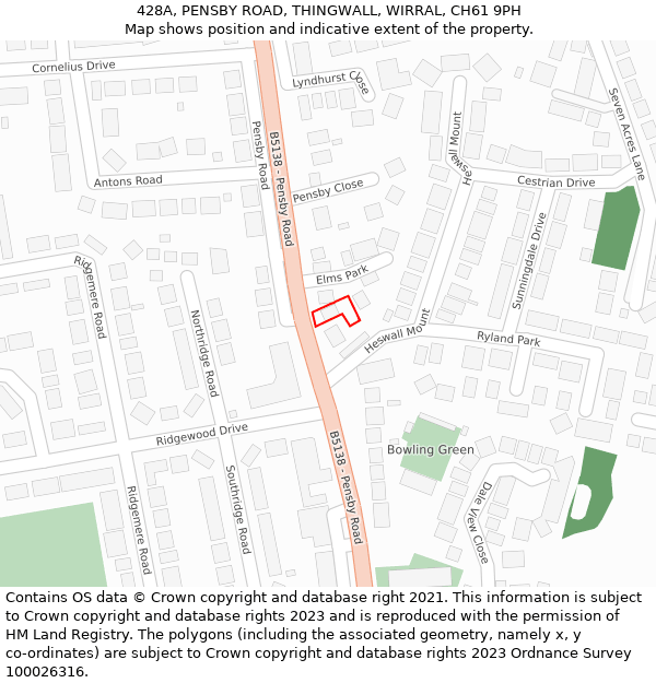 428A, PENSBY ROAD, THINGWALL, WIRRAL, CH61 9PH: Location map and indicative extent of plot