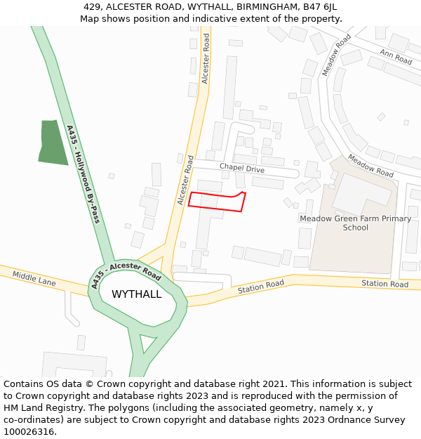 429, ALCESTER ROAD, WYTHALL, BIRMINGHAM, B47 6JL: Location map and indicative extent of plot