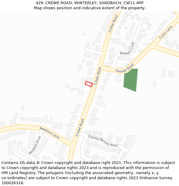 429, CREWE ROAD, WINTERLEY, SANDBACH, CW11 4RP: Location map and indicative extent of plot