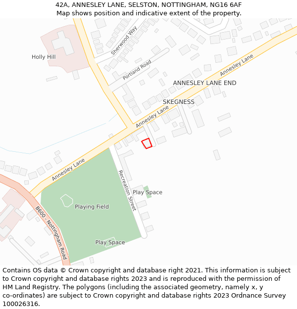 42A, ANNESLEY LANE, SELSTON, NOTTINGHAM, NG16 6AF: Location map and indicative extent of plot