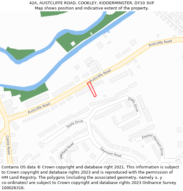 42A, AUSTCLIFFE ROAD, COOKLEY, KIDDERMINSTER, DY10 3UP: Location map and indicative extent of plot