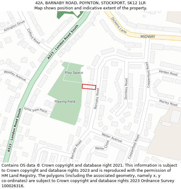 42A, BARNABY ROAD, POYNTON, STOCKPORT, SK12 1LR: Location map and indicative extent of plot