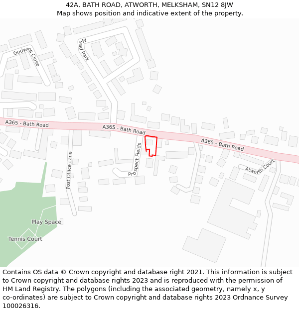 42A, BATH ROAD, ATWORTH, MELKSHAM, SN12 8JW: Location map and indicative extent of plot