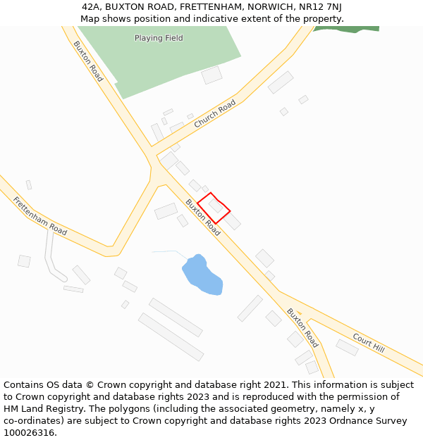 42A, BUXTON ROAD, FRETTENHAM, NORWICH, NR12 7NJ: Location map and indicative extent of plot