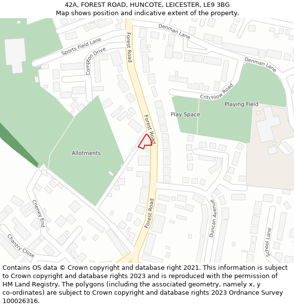 42A, FOREST ROAD, HUNCOTE, LEICESTER, LE9 3BG: Location map and indicative extent of plot