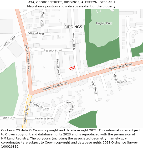 42A, GEORGE STREET, RIDDINGS, ALFRETON, DE55 4BH: Location map and indicative extent of plot