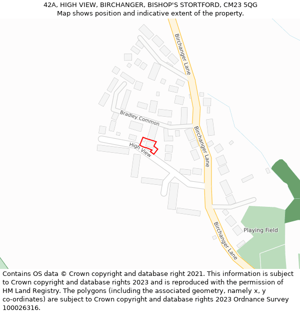 42A, HIGH VIEW, BIRCHANGER, BISHOP'S STORTFORD, CM23 5QG: Location map and indicative extent of plot