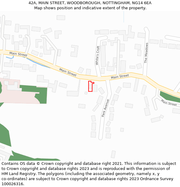 42A, MAIN STREET, WOODBOROUGH, NOTTINGHAM, NG14 6EA: Location map and indicative extent of plot