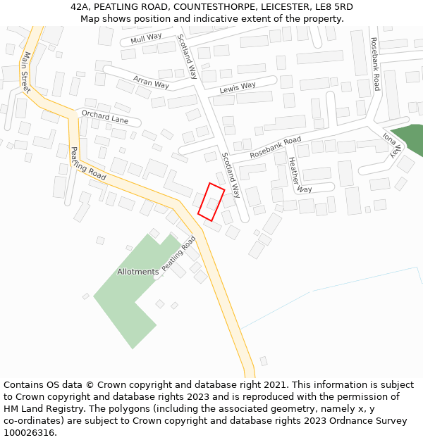 42A, PEATLING ROAD, COUNTESTHORPE, LEICESTER, LE8 5RD: Location map and indicative extent of plot