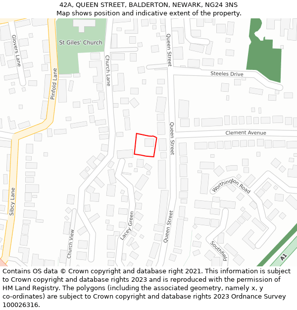 42A, QUEEN STREET, BALDERTON, NEWARK, NG24 3NS: Location map and indicative extent of plot