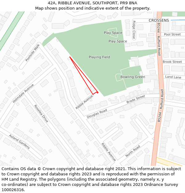 42A, RIBBLE AVENUE, SOUTHPORT, PR9 8NA: Location map and indicative extent of plot