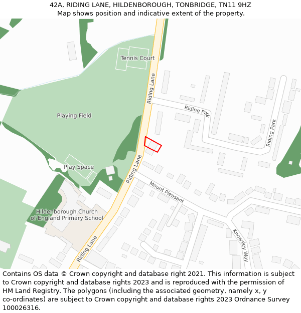 42A, RIDING LANE, HILDENBOROUGH, TONBRIDGE, TN11 9HZ: Location map and indicative extent of plot