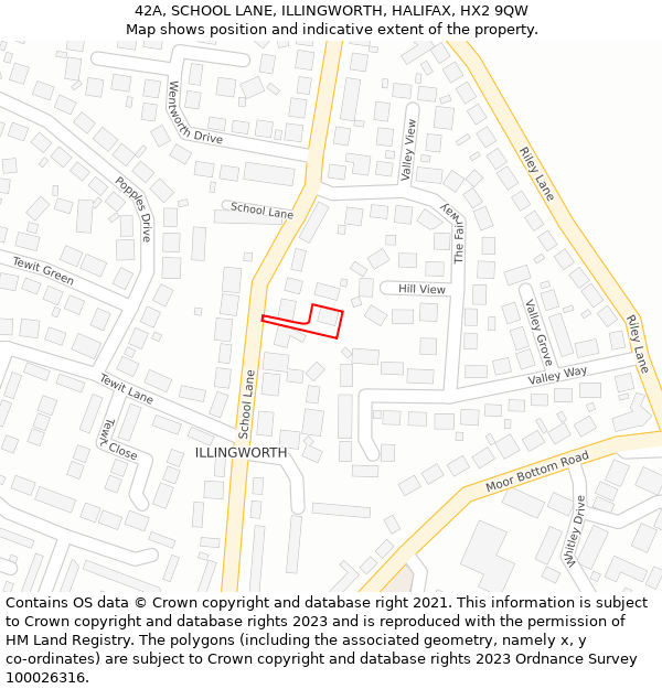 42A, SCHOOL LANE, ILLINGWORTH, HALIFAX, HX2 9QW: Location map and indicative extent of plot