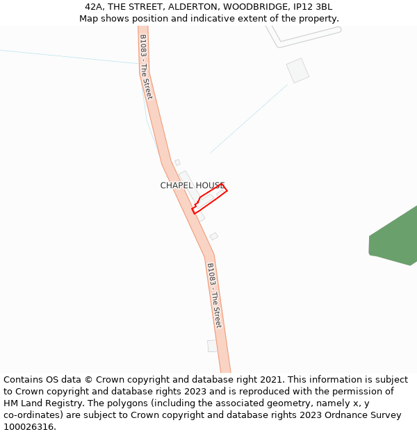 42A, THE STREET, ALDERTON, WOODBRIDGE, IP12 3BL: Location map and indicative extent of plot