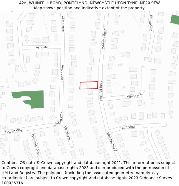 42A, WHINFELL ROAD, PONTELAND, NEWCASTLE UPON TYNE, NE20 9EW: Location map and indicative extent of plot