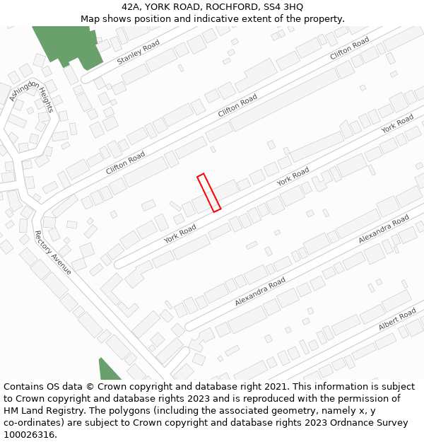 42A, YORK ROAD, ROCHFORD, SS4 3HQ: Location map and indicative extent of plot