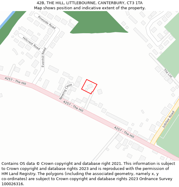 42B, THE HILL, LITTLEBOURNE, CANTERBURY, CT3 1TA: Location map and indicative extent of plot