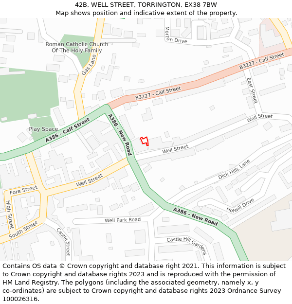 42B, WELL STREET, TORRINGTON, EX38 7BW: Location map and indicative extent of plot
