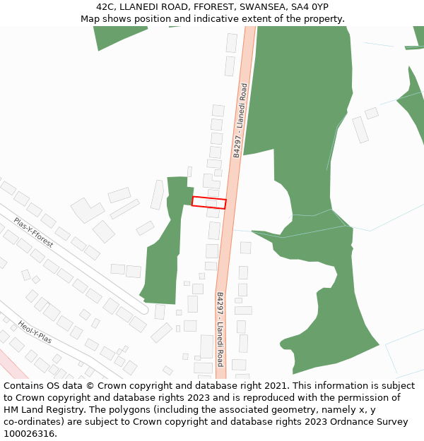 42C, LLANEDI ROAD, FFOREST, SWANSEA, SA4 0YP: Location map and indicative extent of plot