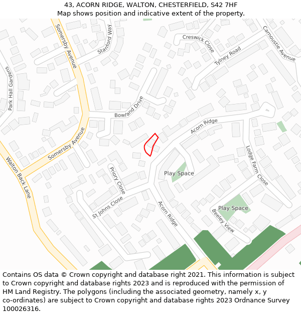 43, ACORN RIDGE, WALTON, CHESTERFIELD, S42 7HF: Location map and indicative extent of plot