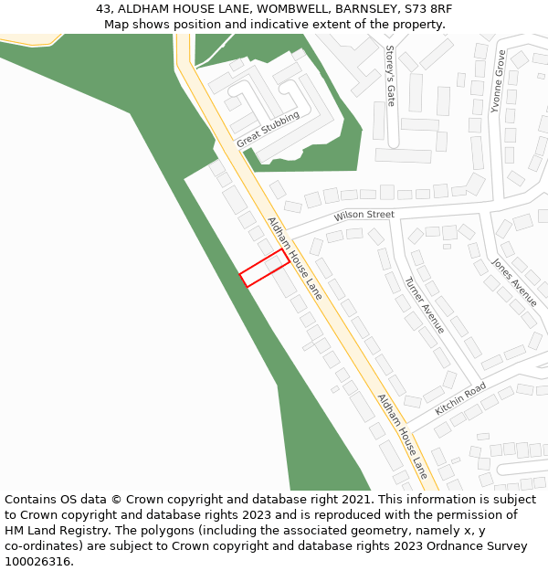 43, ALDHAM HOUSE LANE, WOMBWELL, BARNSLEY, S73 8RF: Location map and indicative extent of plot